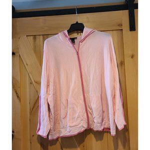 Vintage Y2k Venezia Lane Bryant 26/28 Sweater Stretch Knit Pink Hood Full Zip